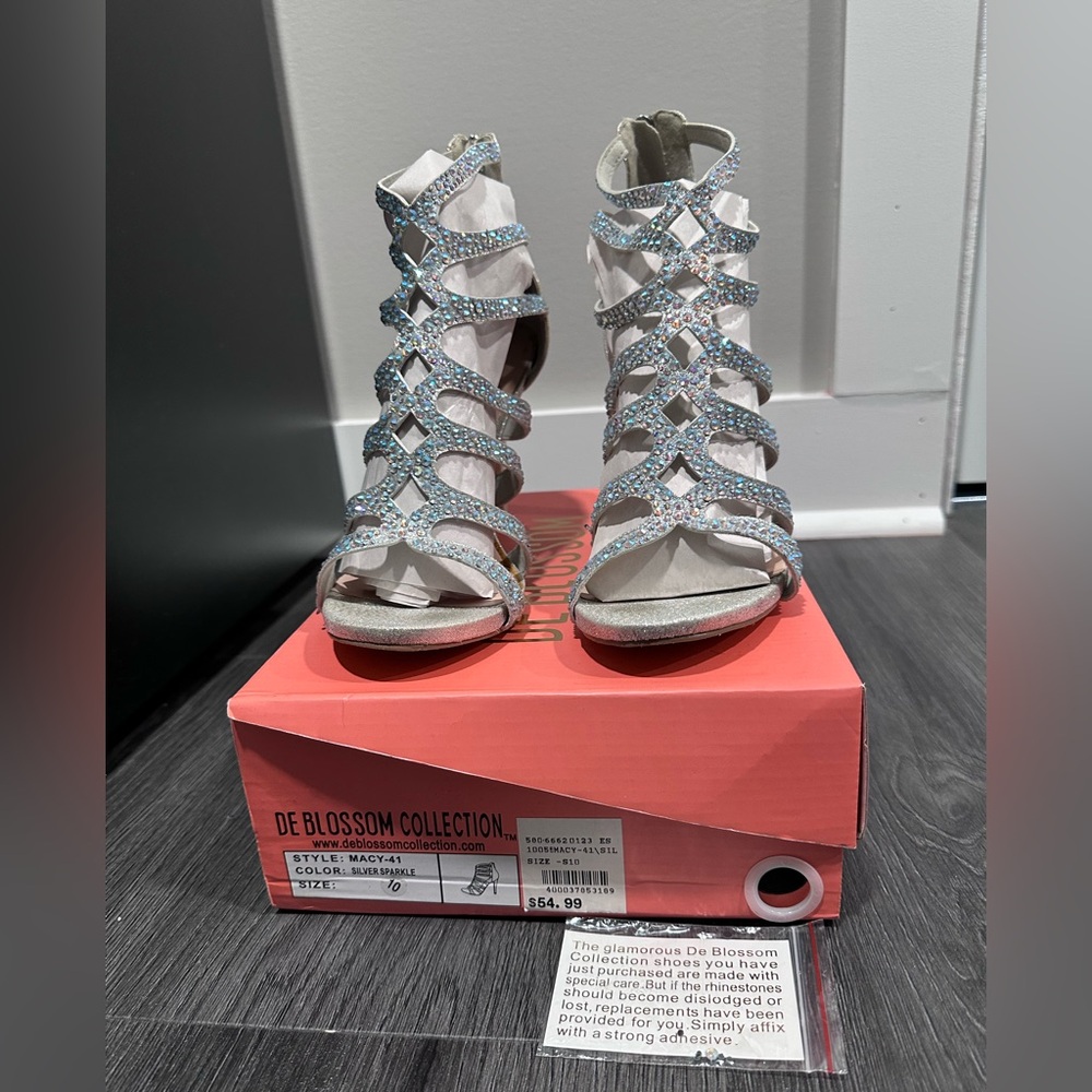 De Blossom Collection Silver Sparkle Strap Heels